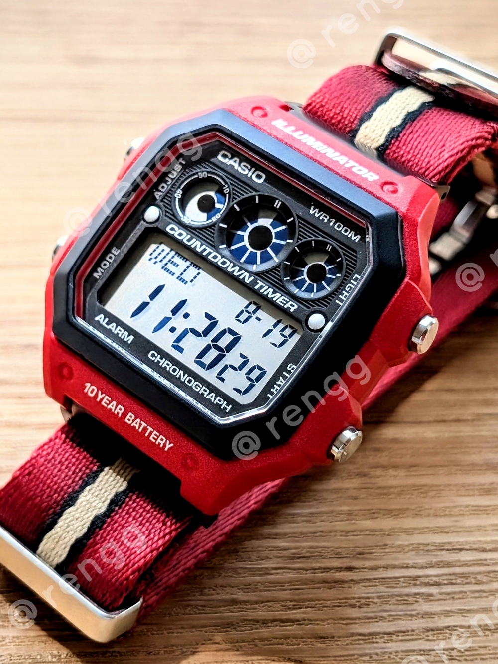 42mm Casio Red Digital Sport Watch with Countdown Timer
